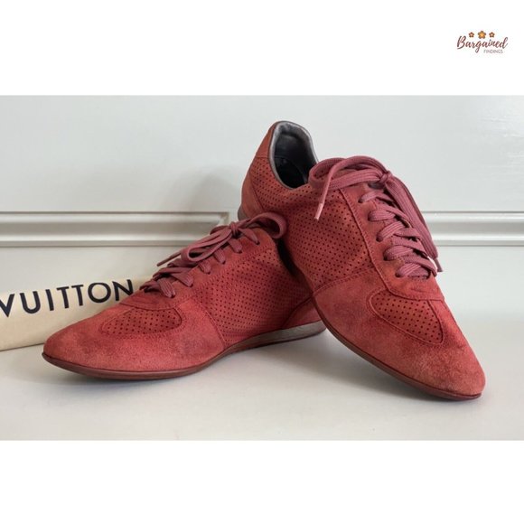 Authentic Louis Vuitton Pink Perforated Suede LV Logo Low Top Sneakers Size 7.5 - Picture 11 of 13